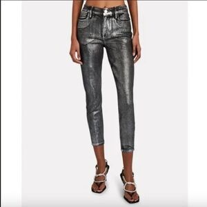Frame Le High Skinny Crop Denim Metallic Chrome Cropped Jeans